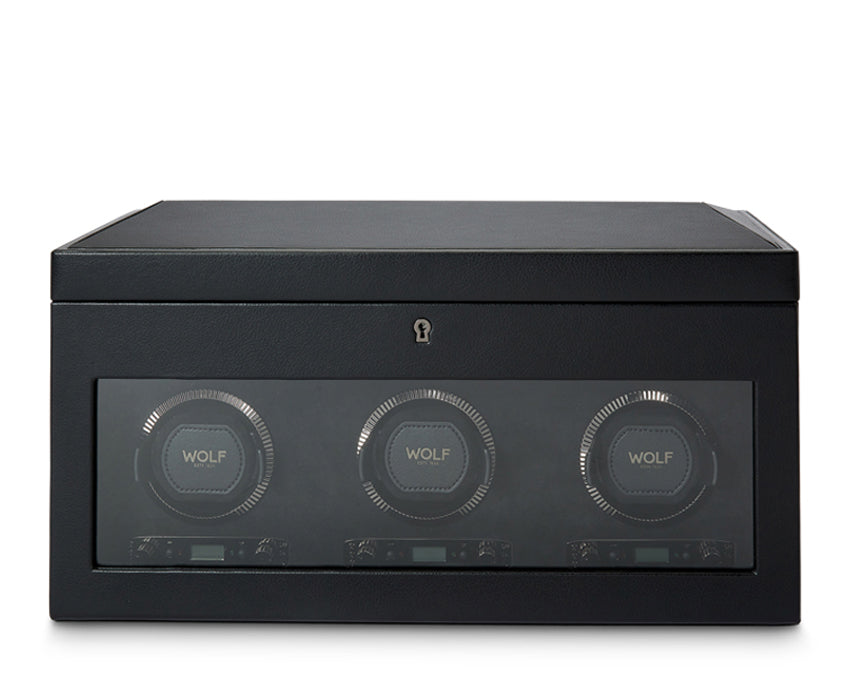 WOLF 1834 - British Racing Triple Watch Winder with Storage - Black