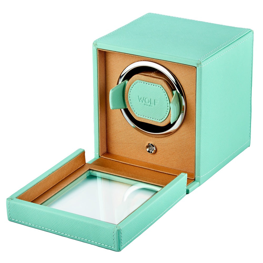 WOLF 1834 - Cub Seltzer Single Watch Winder with Cover - Mint/Peach