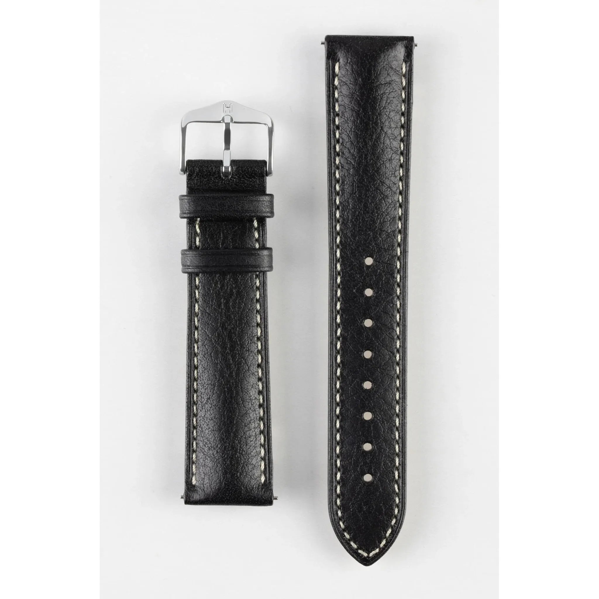 Black HIRSCH BOSTON Buffalo Calfskin Watch Strap 013 02