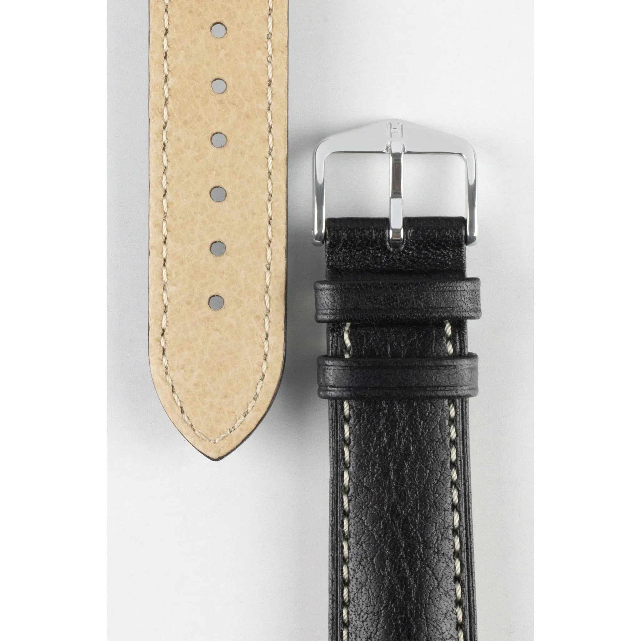 Black HIRSCH BOSTON Buffalo Calfskin Watch Strap 013 02