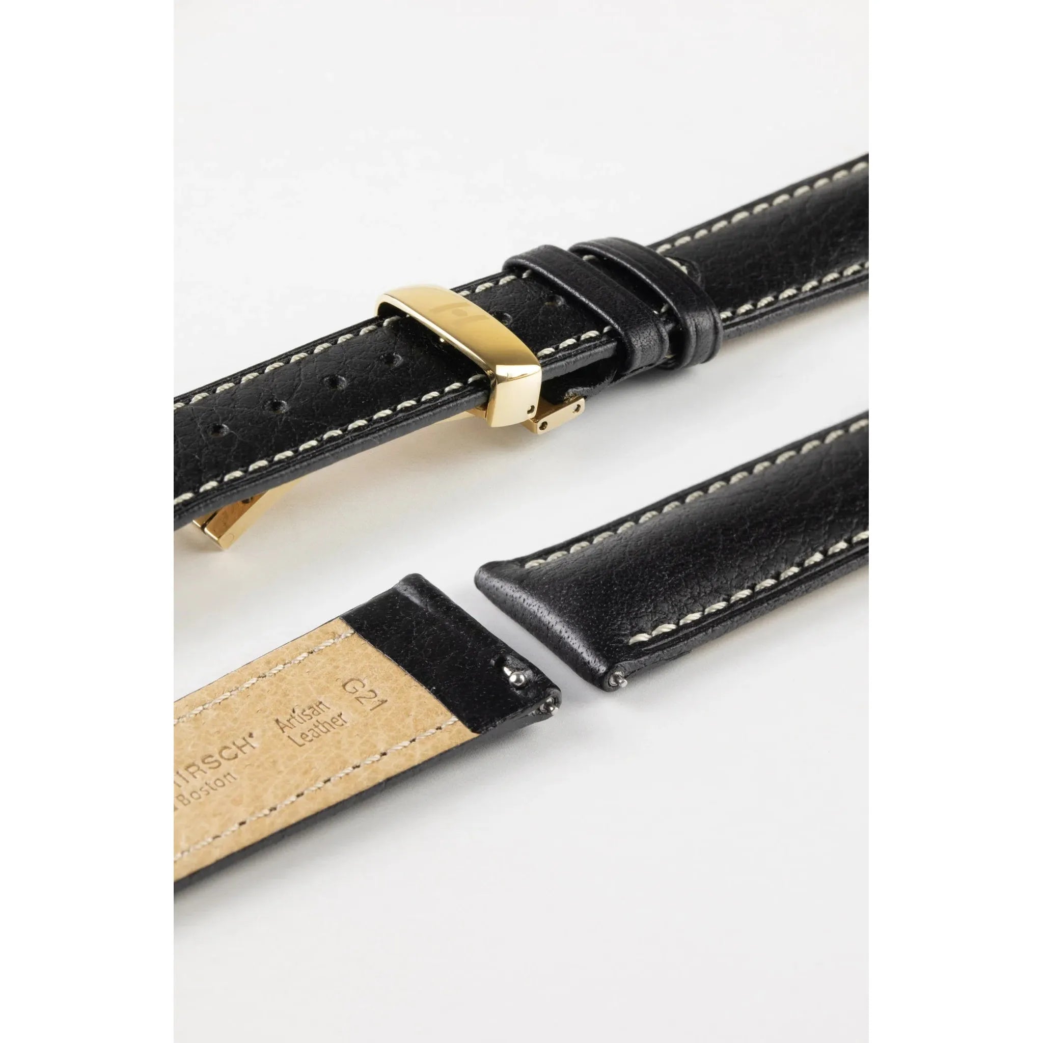 Black HIRSCH BOSTON Buffalo Calfskin Watch Strap 013 02