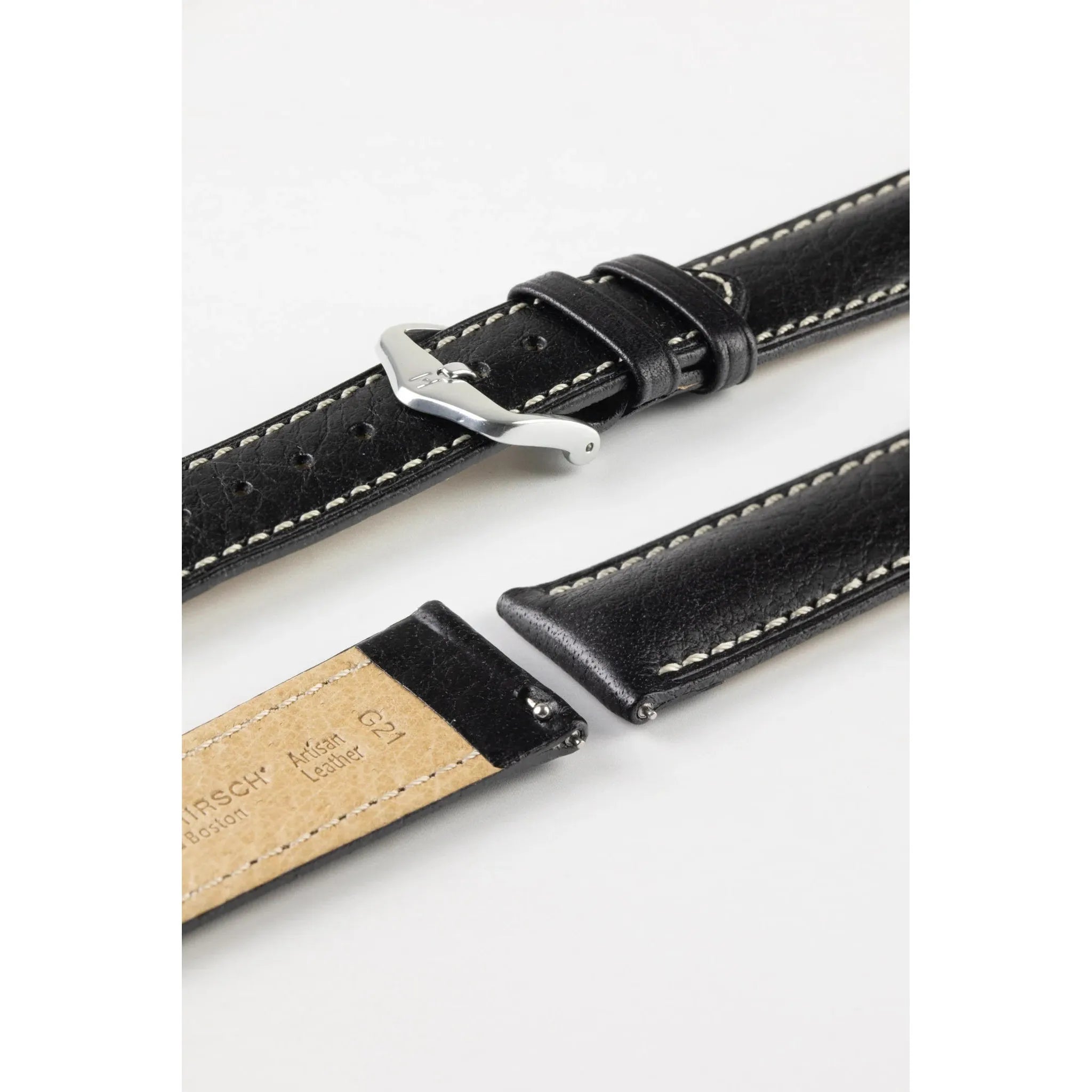 Black HIRSCH BOSTON Buffalo Calfskin Watch Strap 013 02