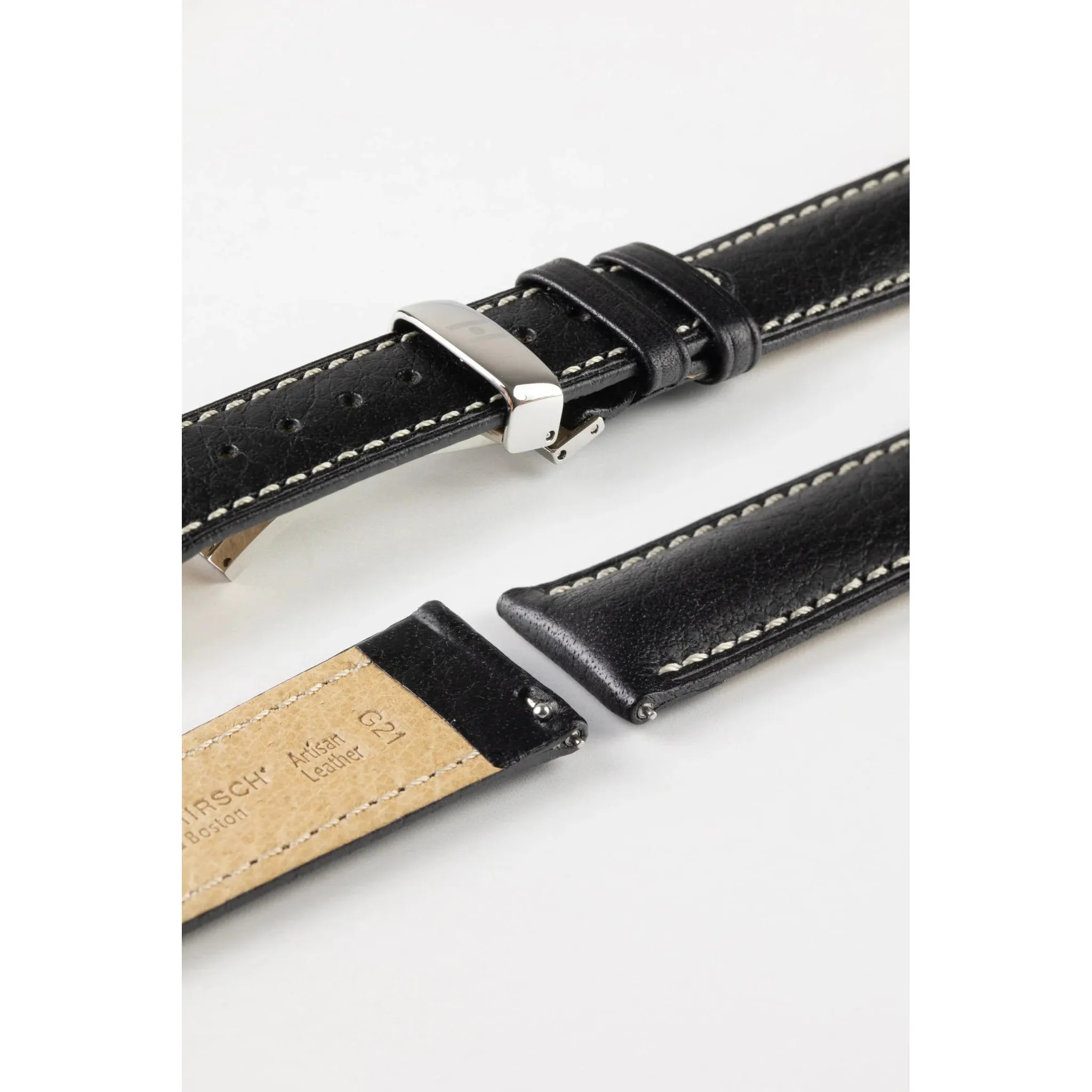 Black HIRSCH BOSTON Buffalo Calfskin Watch Strap 013 02