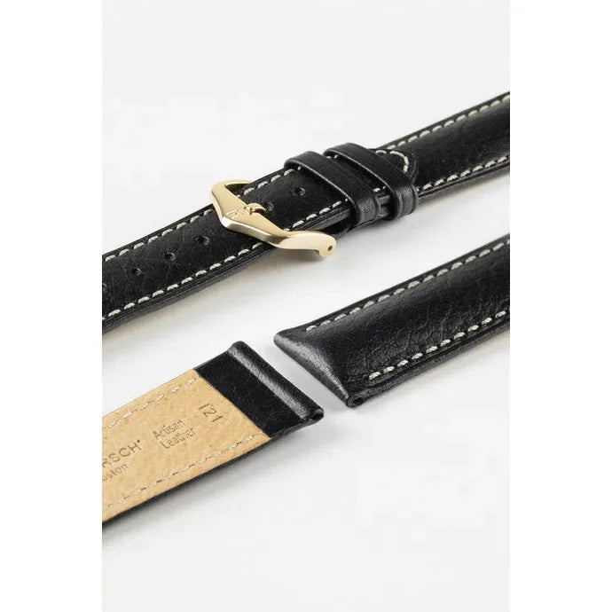 Black HIRSCH BOSTON Buffalo Calfskin Watch Strap 013 02 NQ