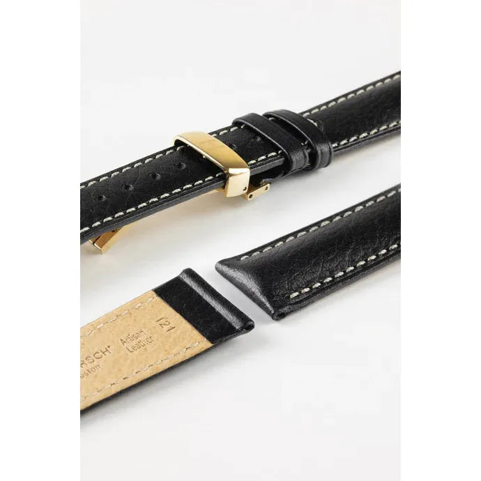 Black HIRSCH BOSTON Buffalo Calfskin Watch Strap 013 02 NQ