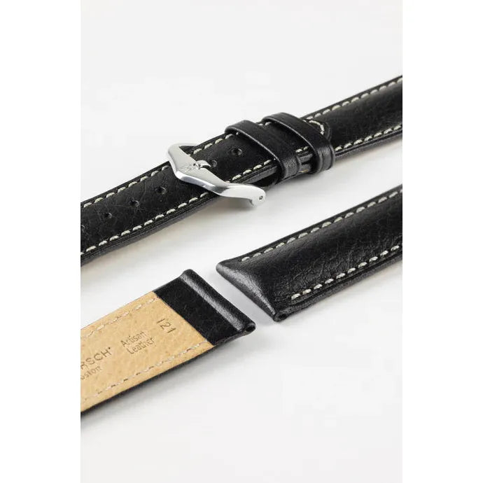 Black HIRSCH BOSTON Buffalo Calfskin Watch Strap 013 02 NQ