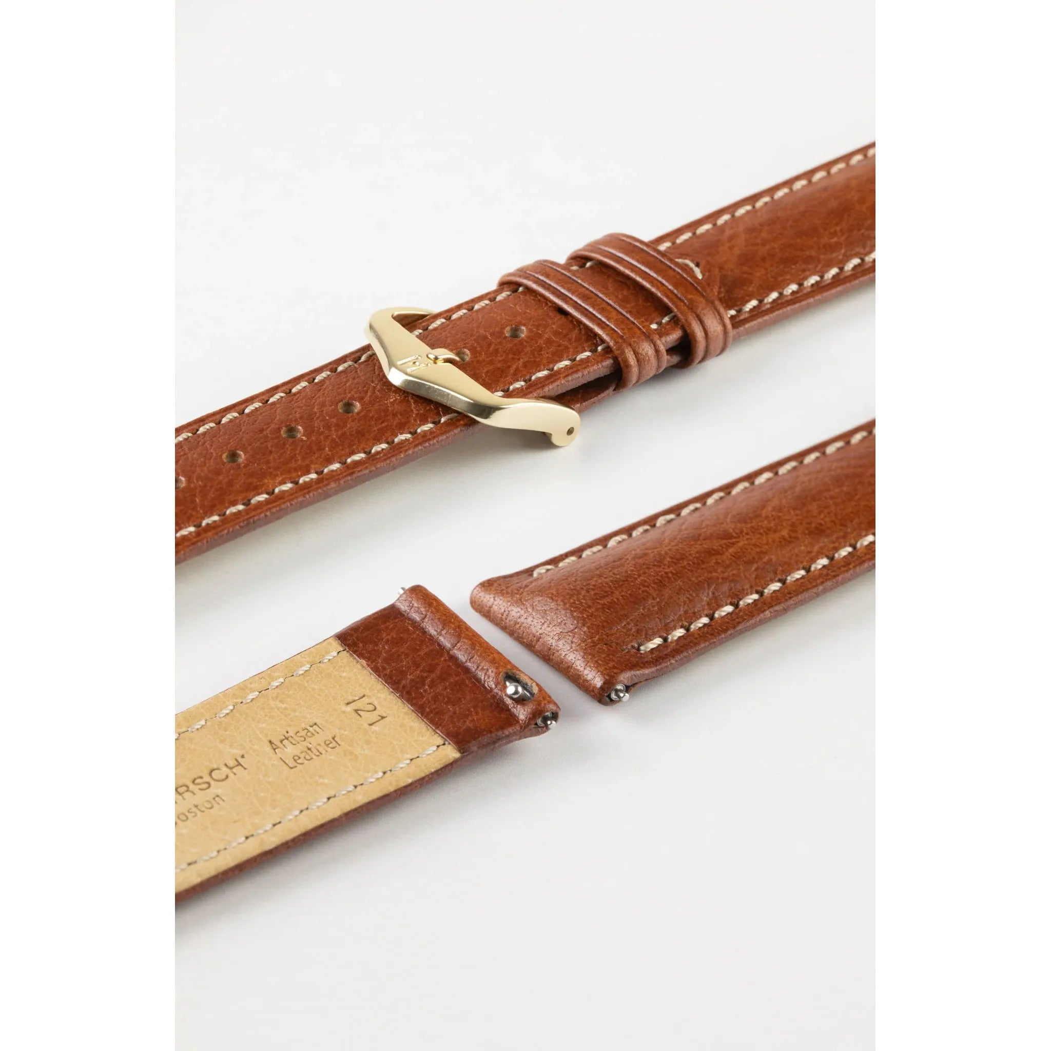 Gold Brown HIRSCH BOSTON Buffalo Calfskin Watch Strap 013 02