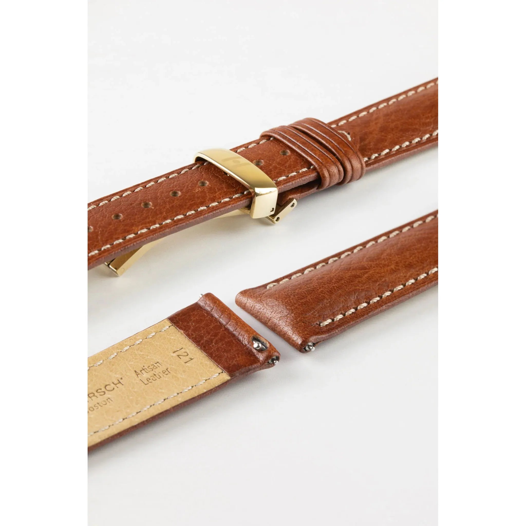 Gold Brown HIRSCH BOSTON Buffalo Calfskin Watch Strap 013 02