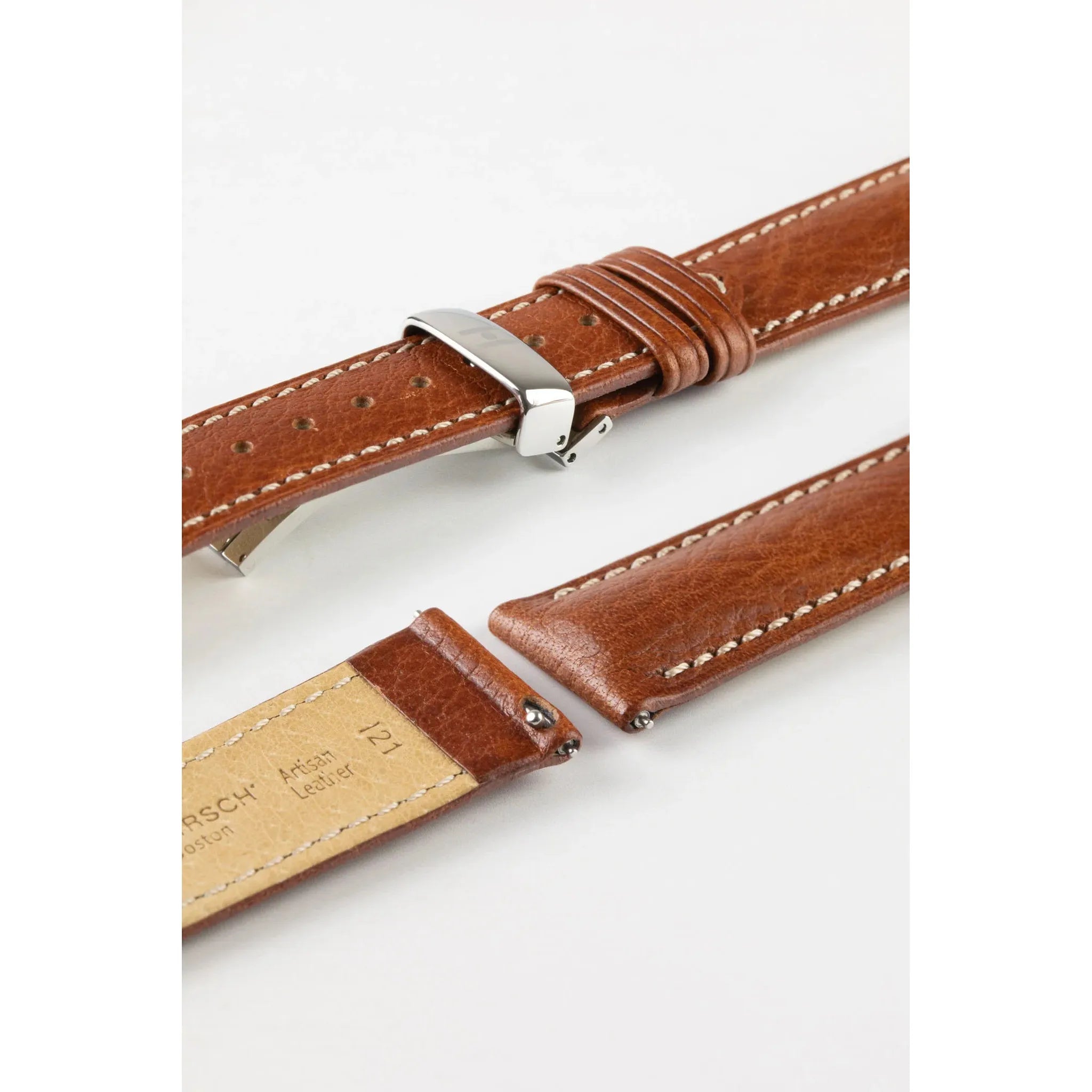 Gold Brown HIRSCH BOSTON Buffalo Calfskin Watch Strap 013 02