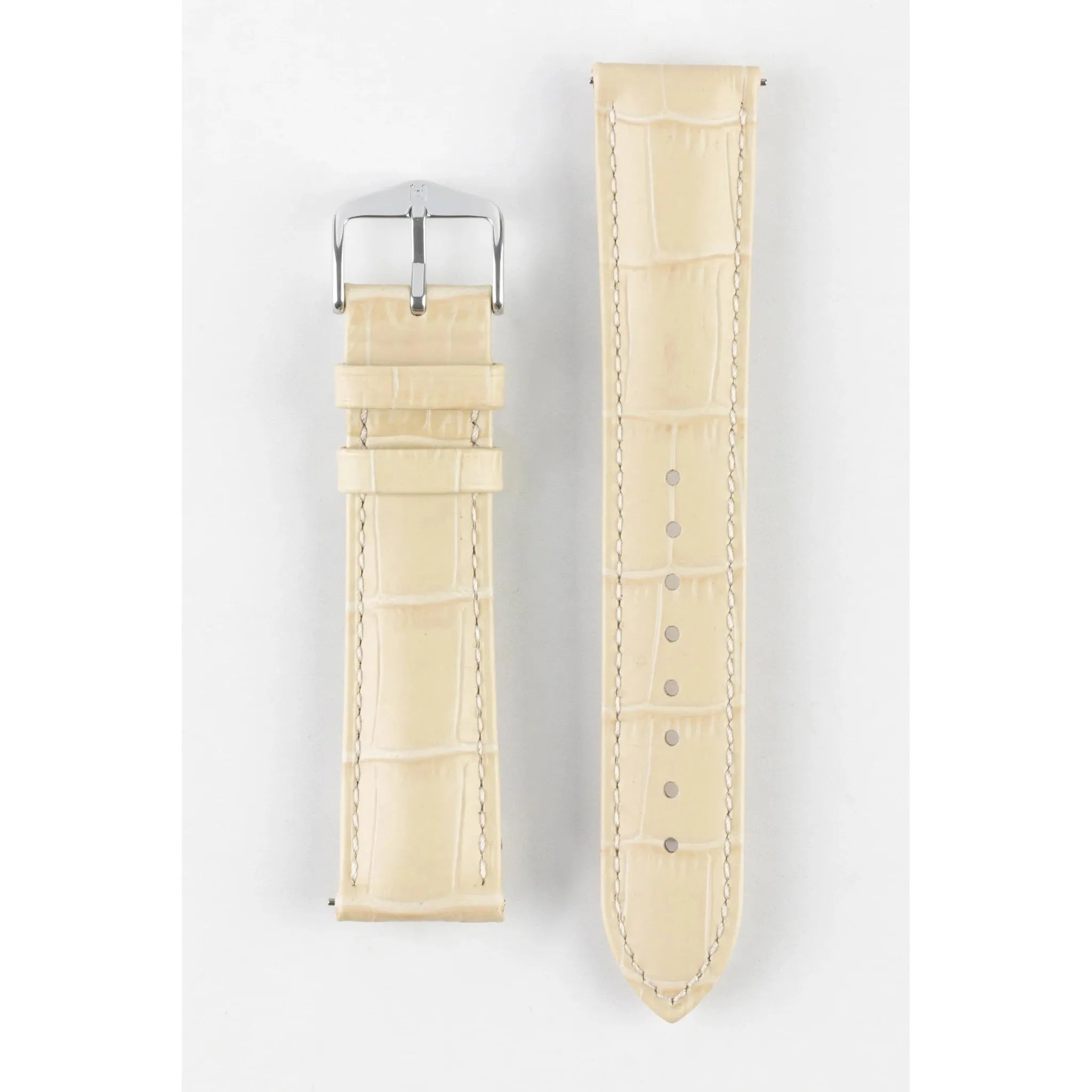 Beige HIRSCH DUKE Alligator Embossed Calfskin Watch Strap 010 28