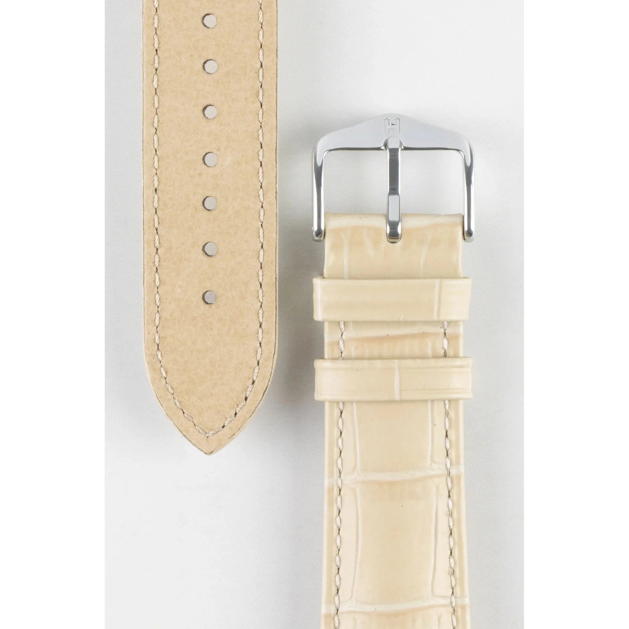 Beige HIRSCH DUKE Alligator Embossed Calfskin Watch Strap 010 28