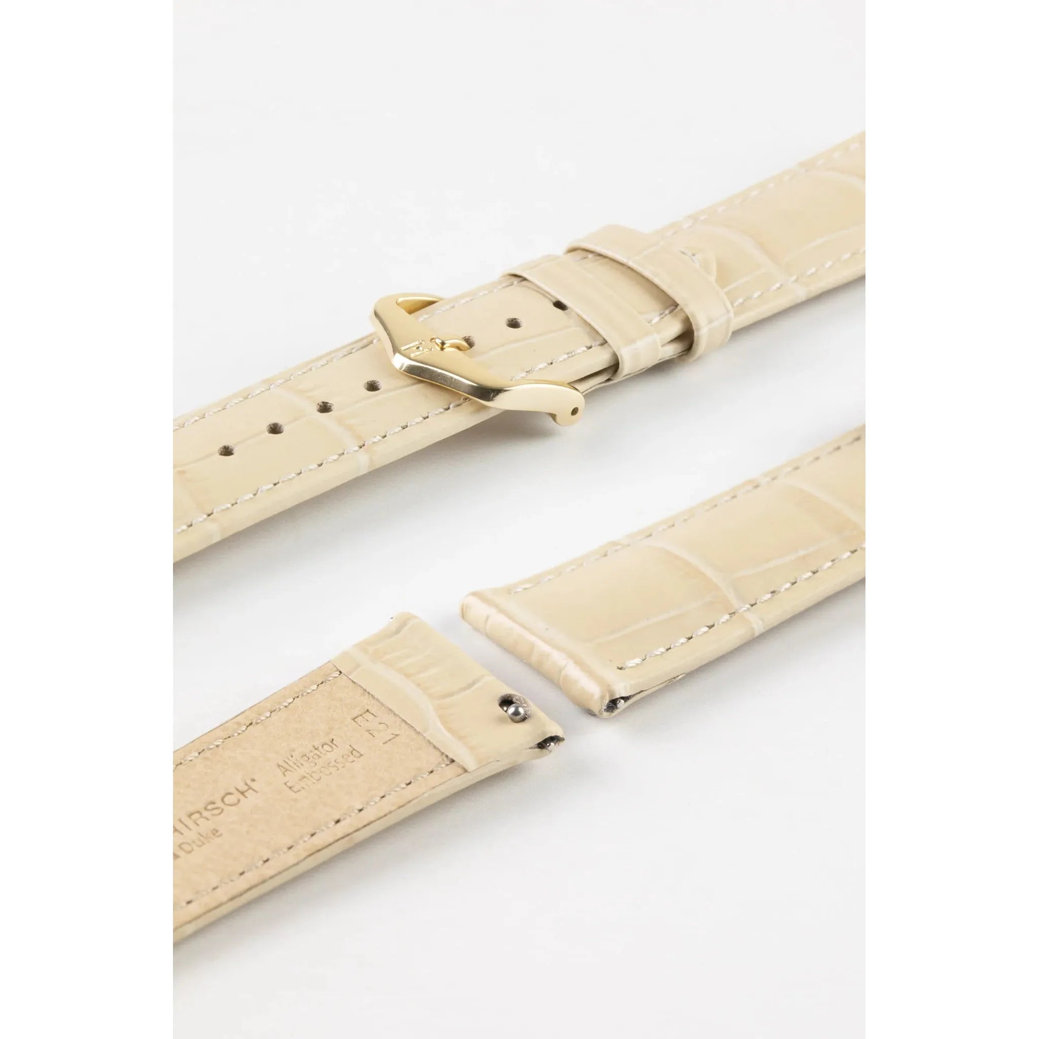 Beige HIRSCH DUKE Alligator Embossed Calfskin Watch Strap 010 28