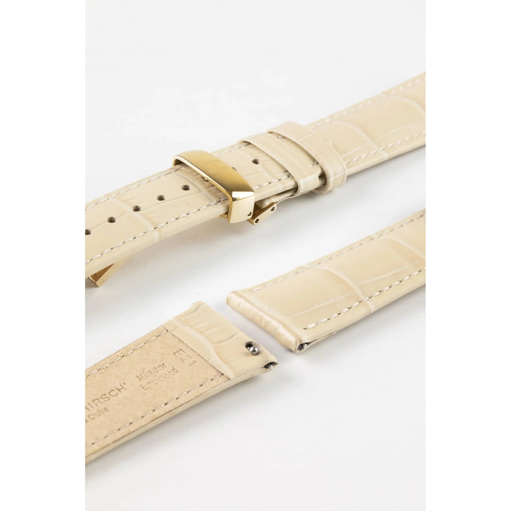 Beige HIRSCH DUKE Alligator Embossed Calfskin Watch Strap 010 28