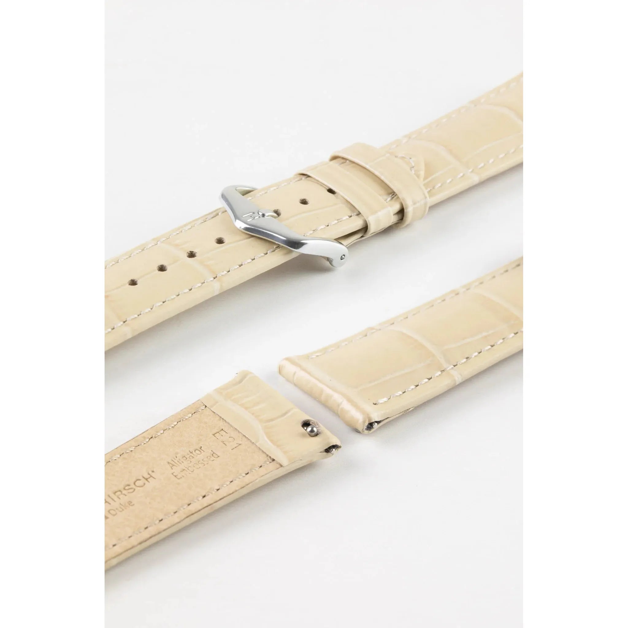 Beige HIRSCH DUKE Alligator Embossed Calfskin Watch Strap 010 28