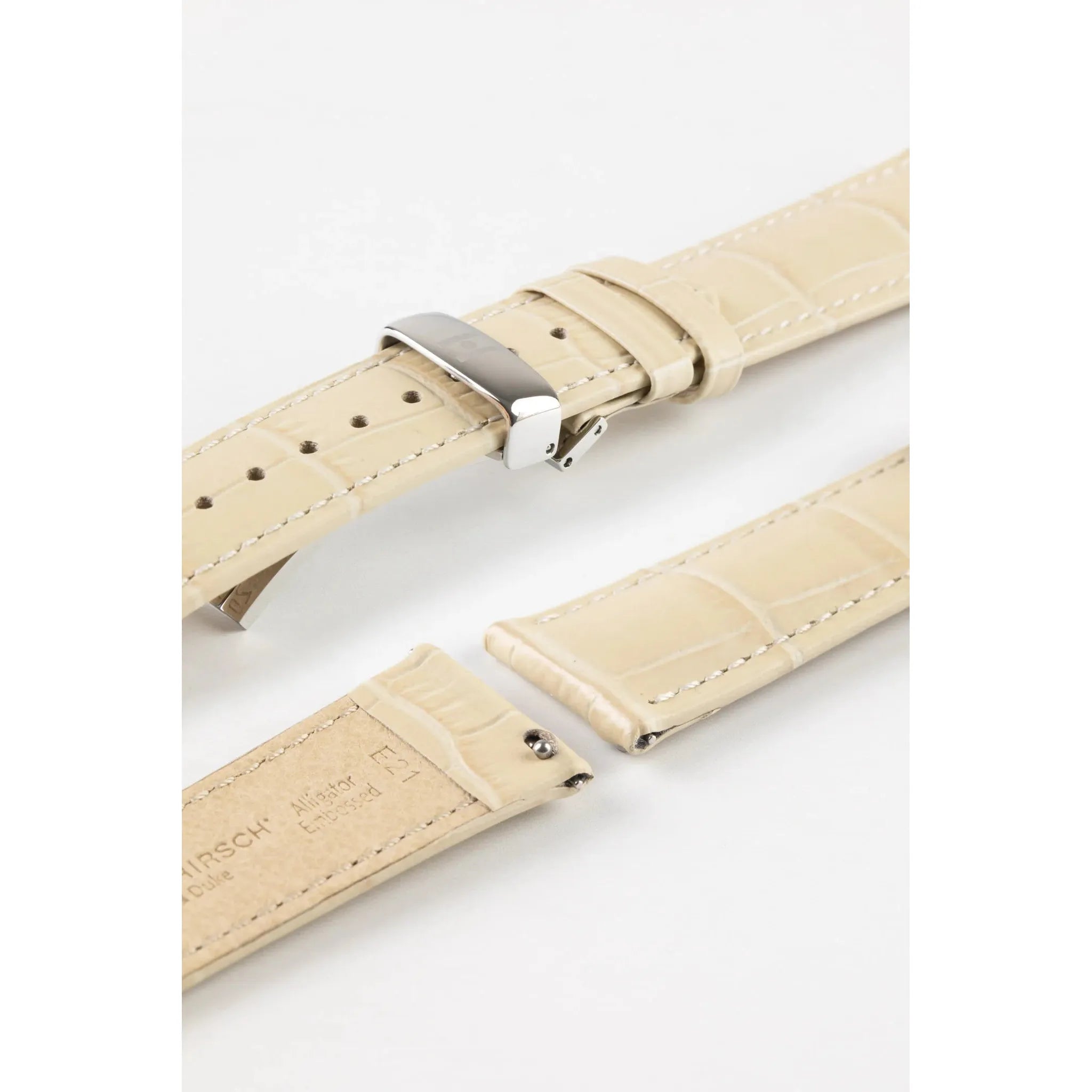 Beige HIRSCH DUKE Alligator Embossed Calfskin Watch Strap 010 28