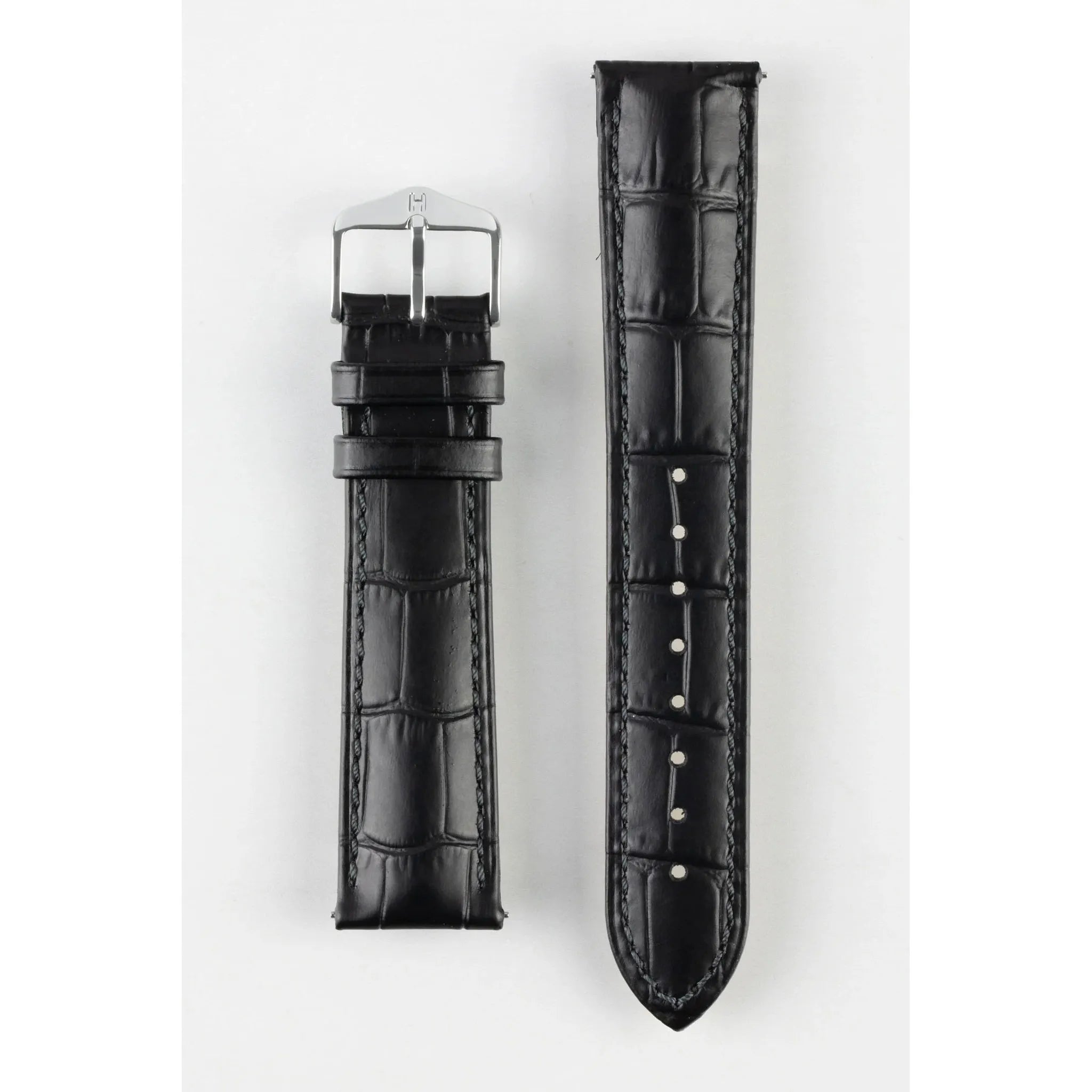 Black HIRSCH DUKE Alligator Embossed Calfskin Watch Strap 010 28