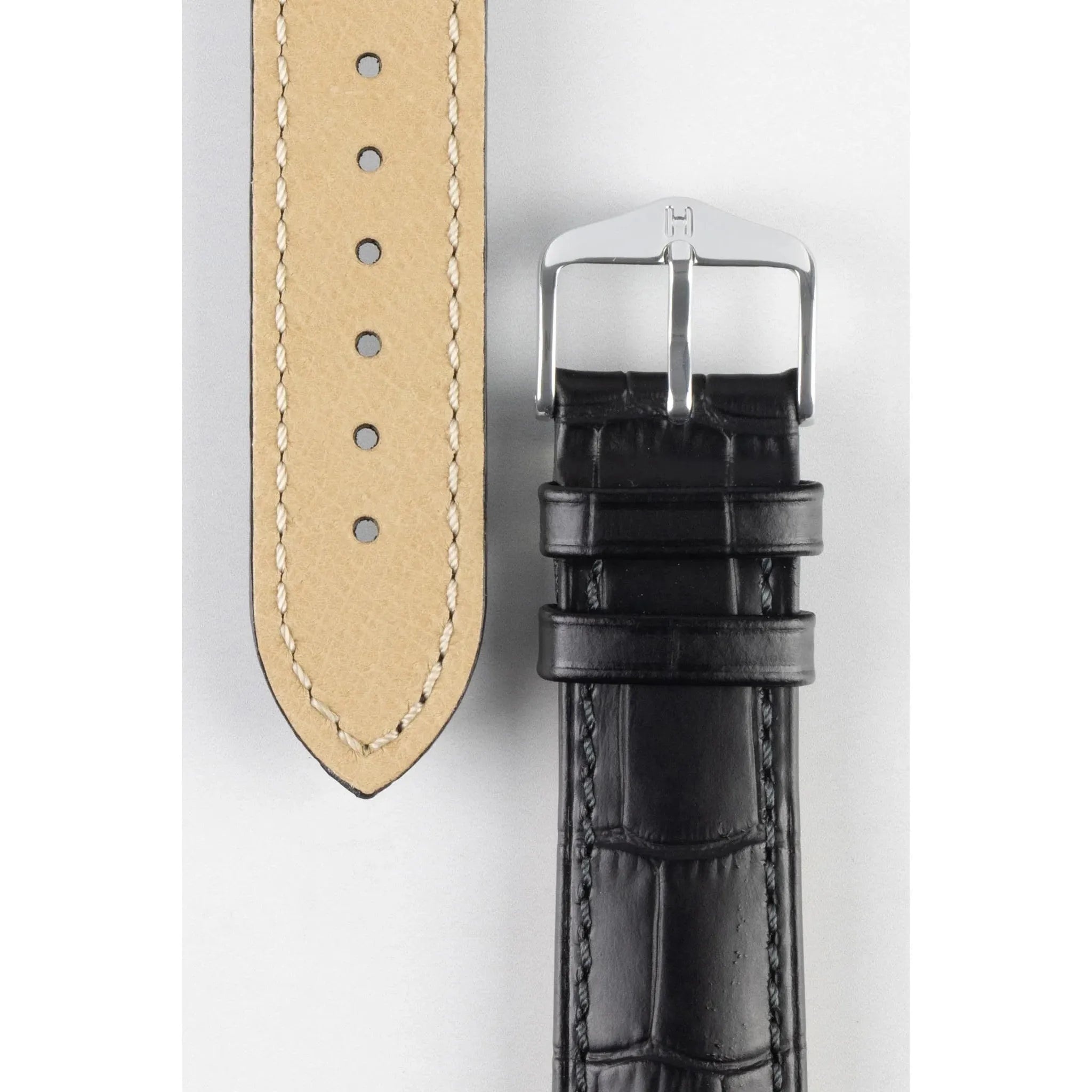 Black HIRSCH DUKE Alligator Embossed Calfskin Watch Strap 010 28