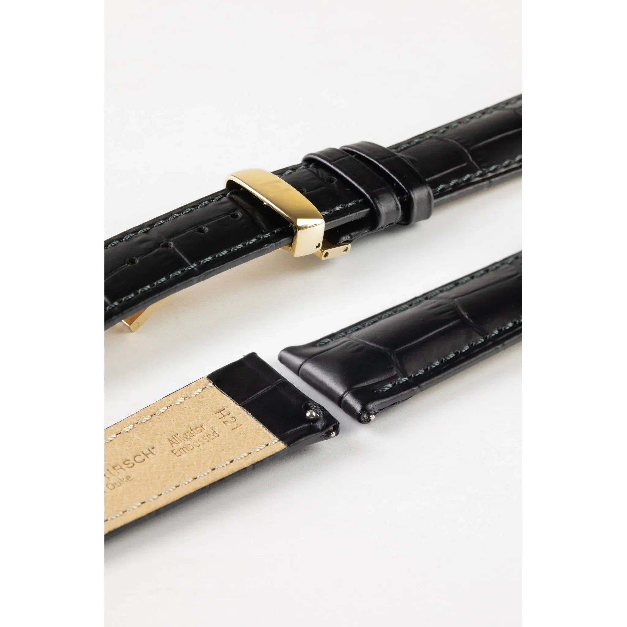 Black HIRSCH DUKE Alligator Embossed Calfskin Watch Strap 010 28