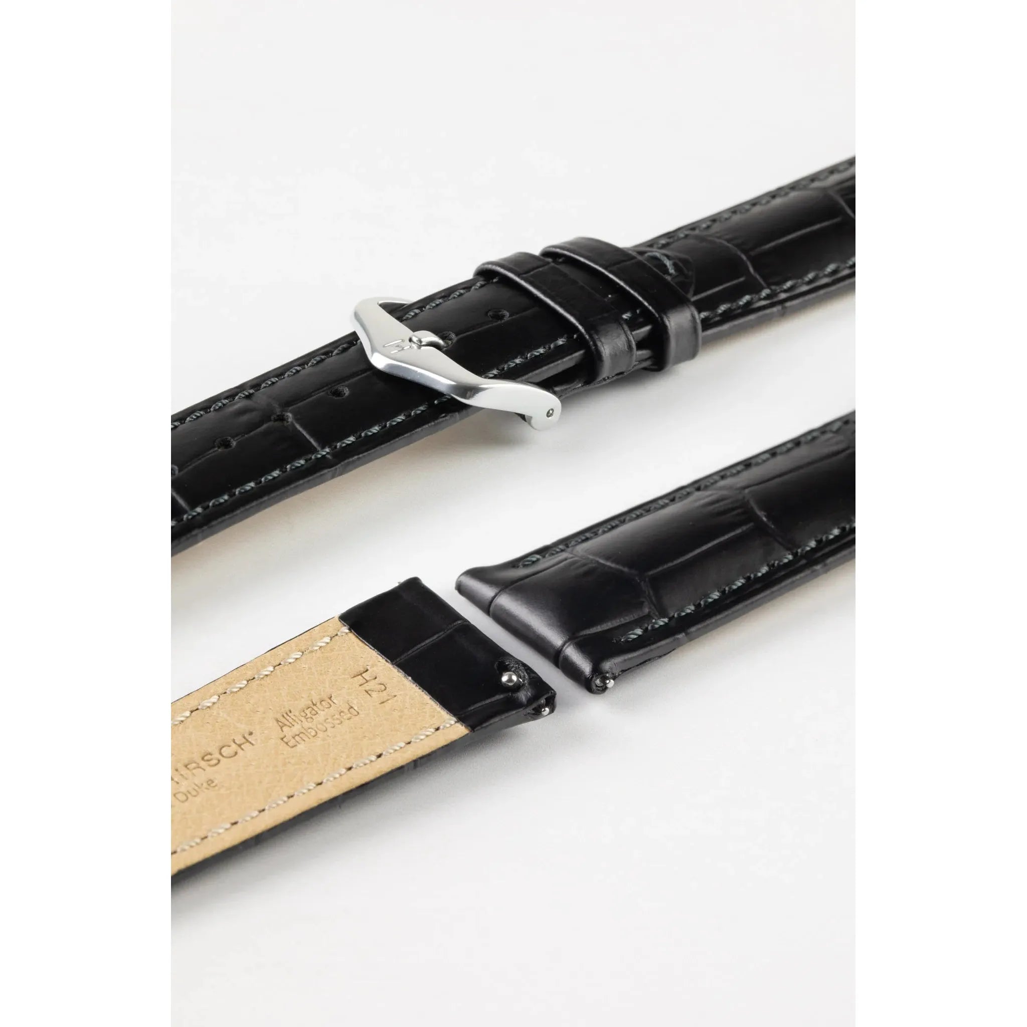 Black HIRSCH DUKE Alligator Embossed Calfskin Watch Strap 010 28