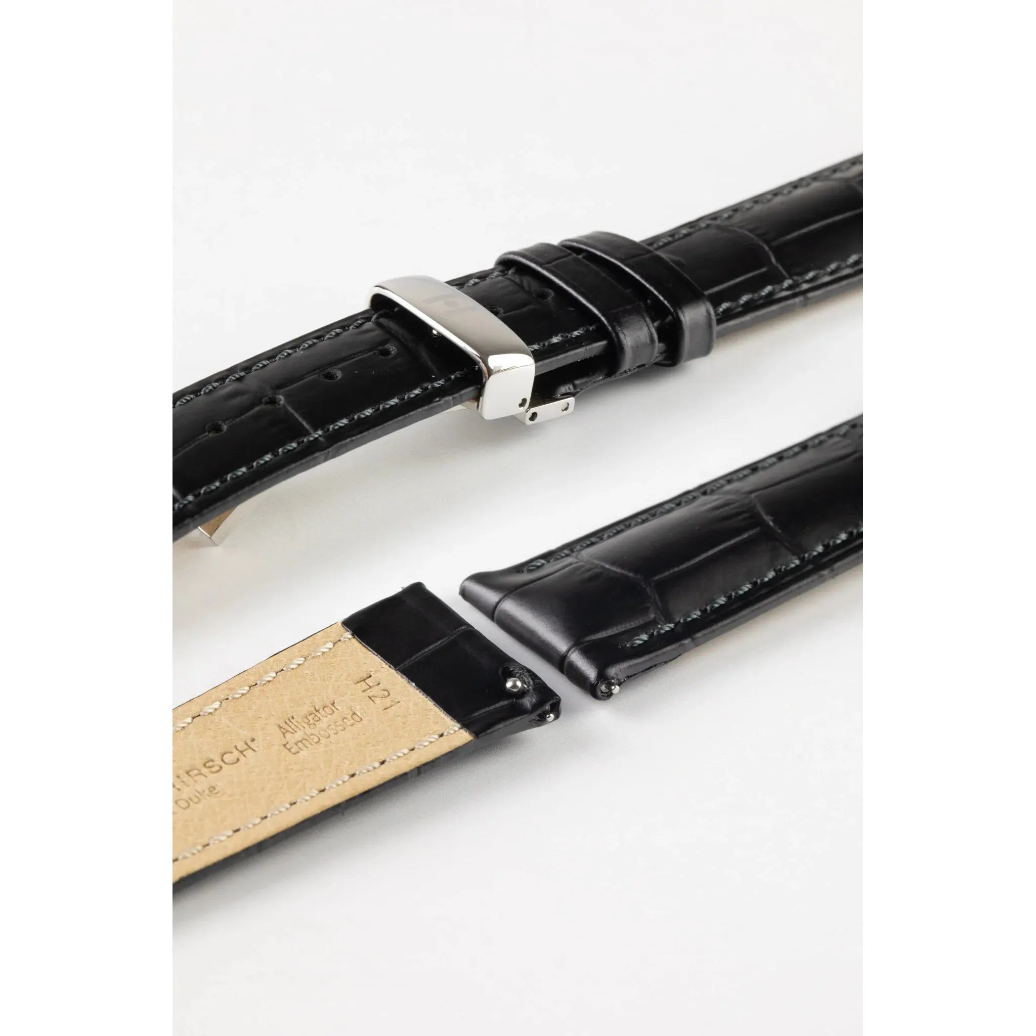 Black HIRSCH DUKE Alligator Embossed Calfskin Watch Strap 010 28