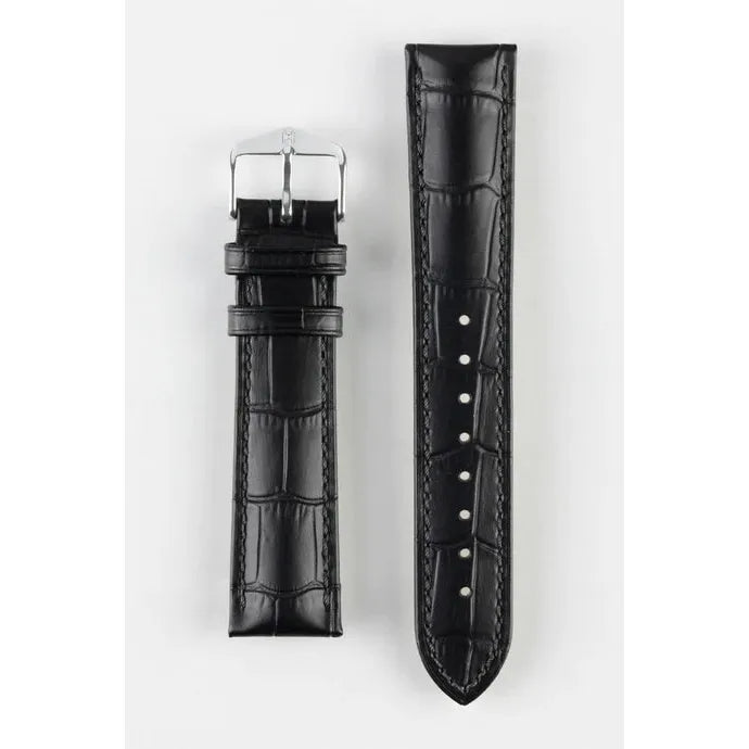 Black HIRSCH DUKE Alligator Embossed Watch Strap 010 28 NQ