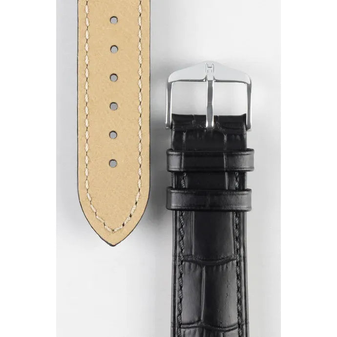 Black HIRSCH DUKE Alligator Embossed Watch Strap 010 28 NQ