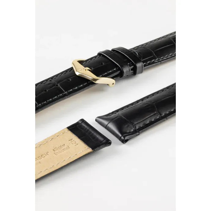 Black HIRSCH DUKE Alligator Embossed Watch Strap 010 28 NQ