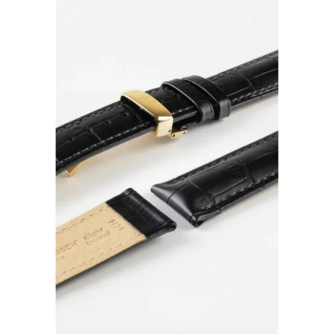 Black HIRSCH DUKE Alligator Embossed Watch Strap 010 28 NQ