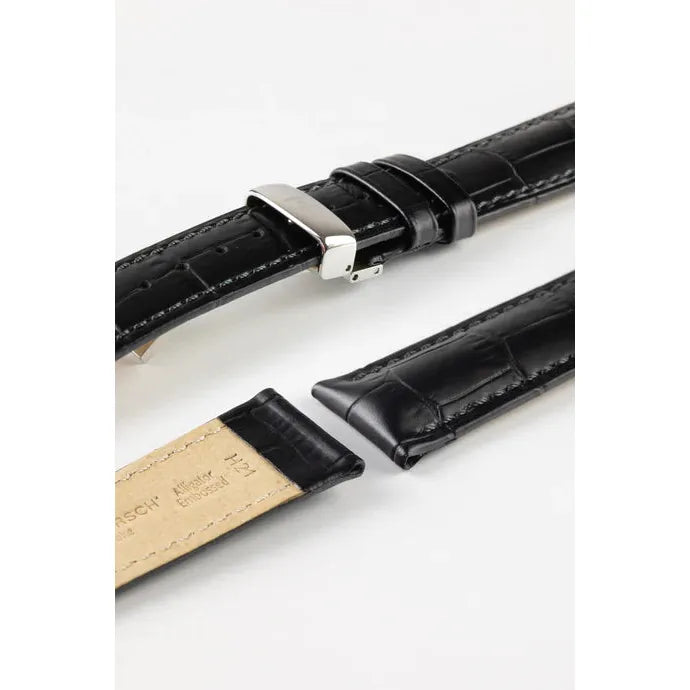 Black HIRSCH DUKE Alligator Embossed Watch Strap 010 28 NQ