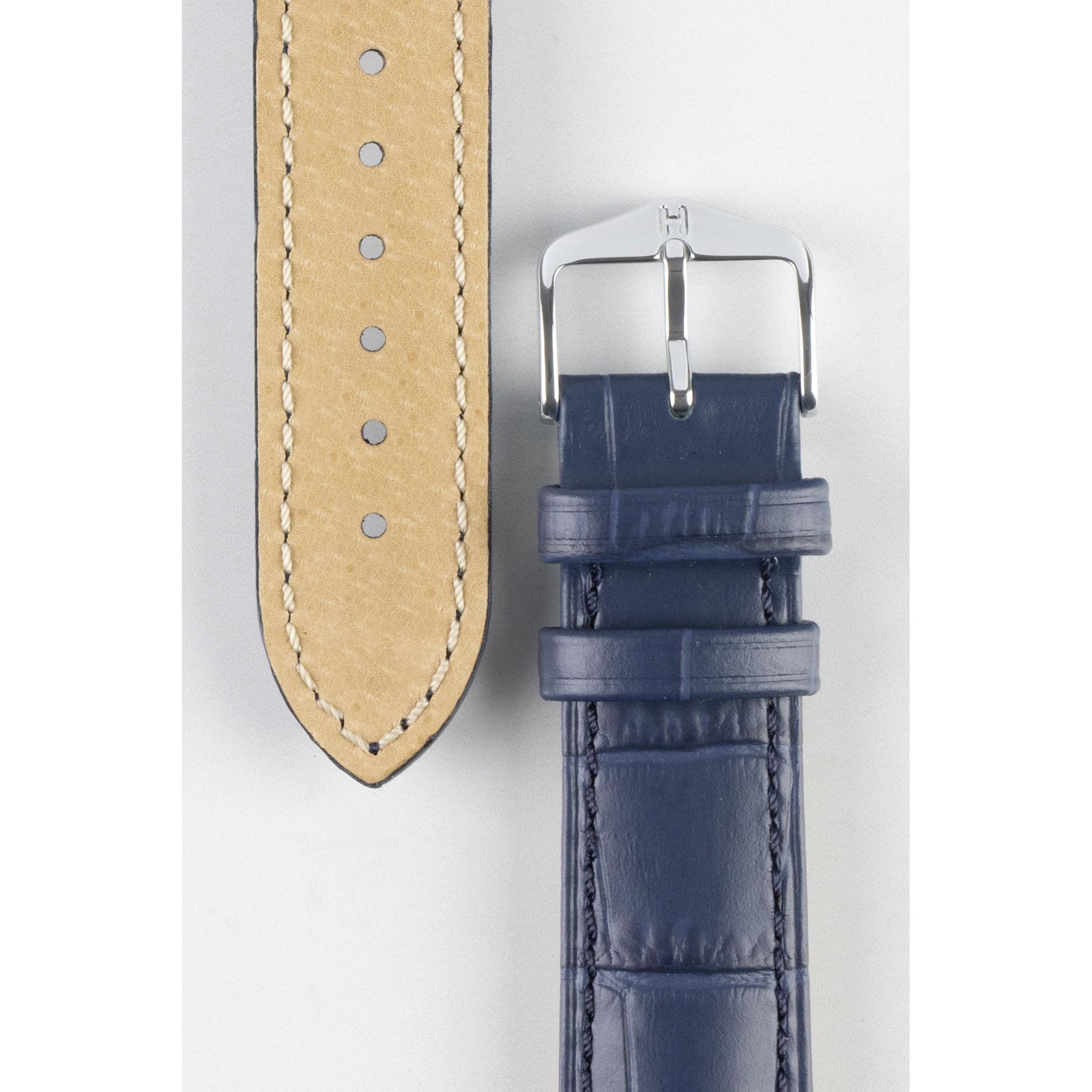 Blue HIRSCH DUKE Alligator Embossed Calfskin Watch Strap 010 28