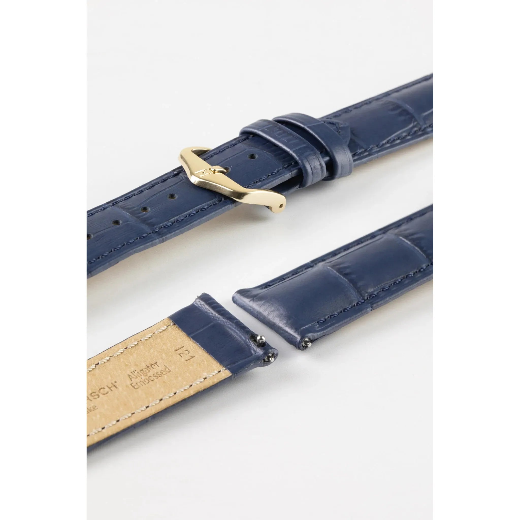 Blue HIRSCH DUKE Alligator Embossed Calfskin Watch Strap 010 28