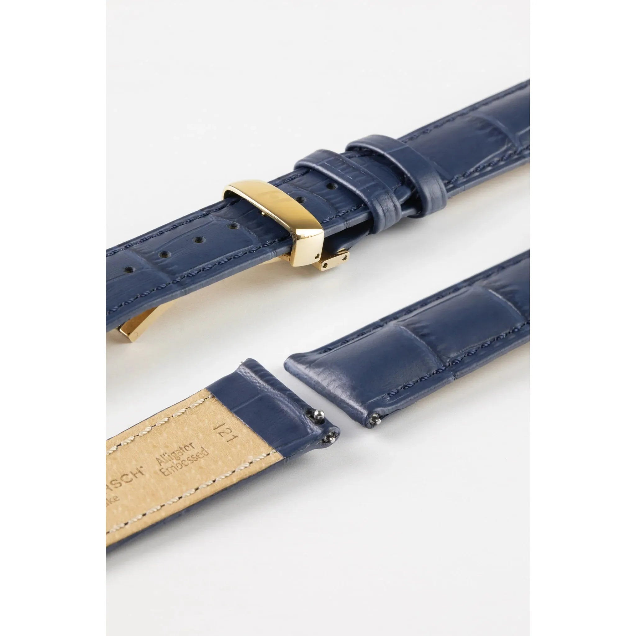 Blue HIRSCH DUKE Alligator Embossed Calfskin Watch Strap 010 28