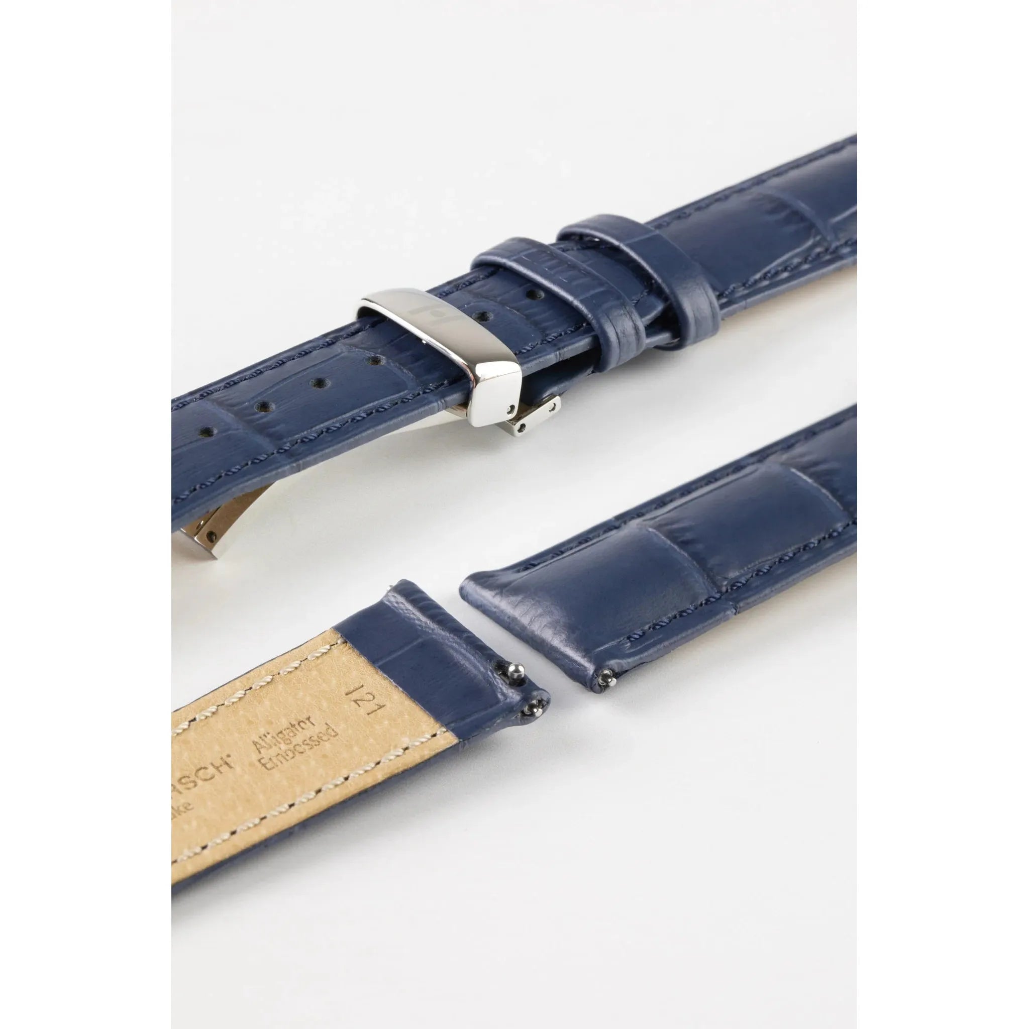 Blue HIRSCH DUKE Alligator Embossed Calfskin Watch Strap 010 28