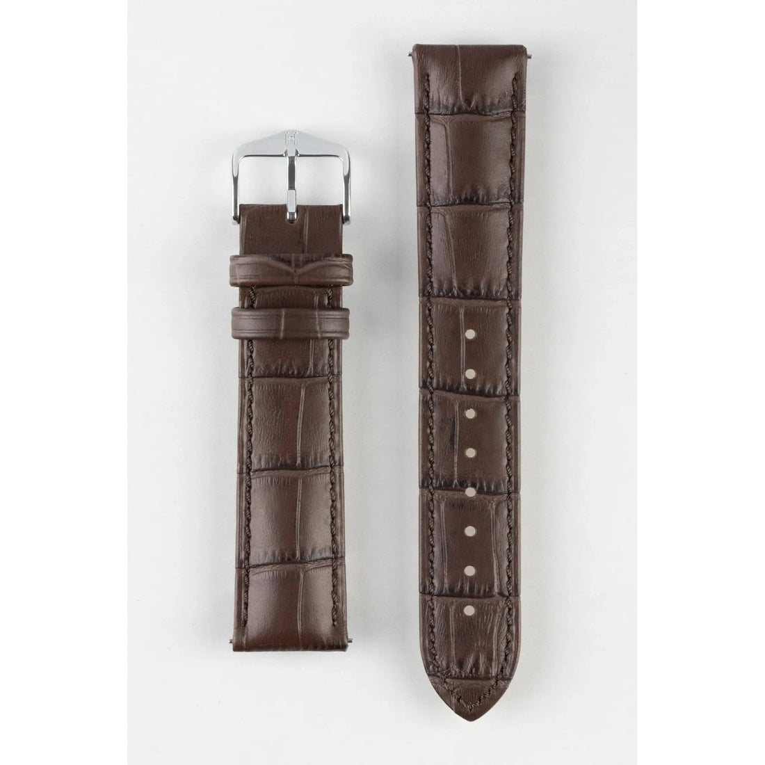 Brown HIRSCH DUKE Alligator Embossed Calfskin Watch Strap 010 28