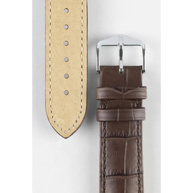 Brown HIRSCH DUKE Alligator Embossed Calfskin Watch Strap 010 28