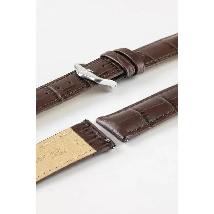 Brown HIRSCH DUKE Alligator Embossed Calfskin Watch Strap 010 28