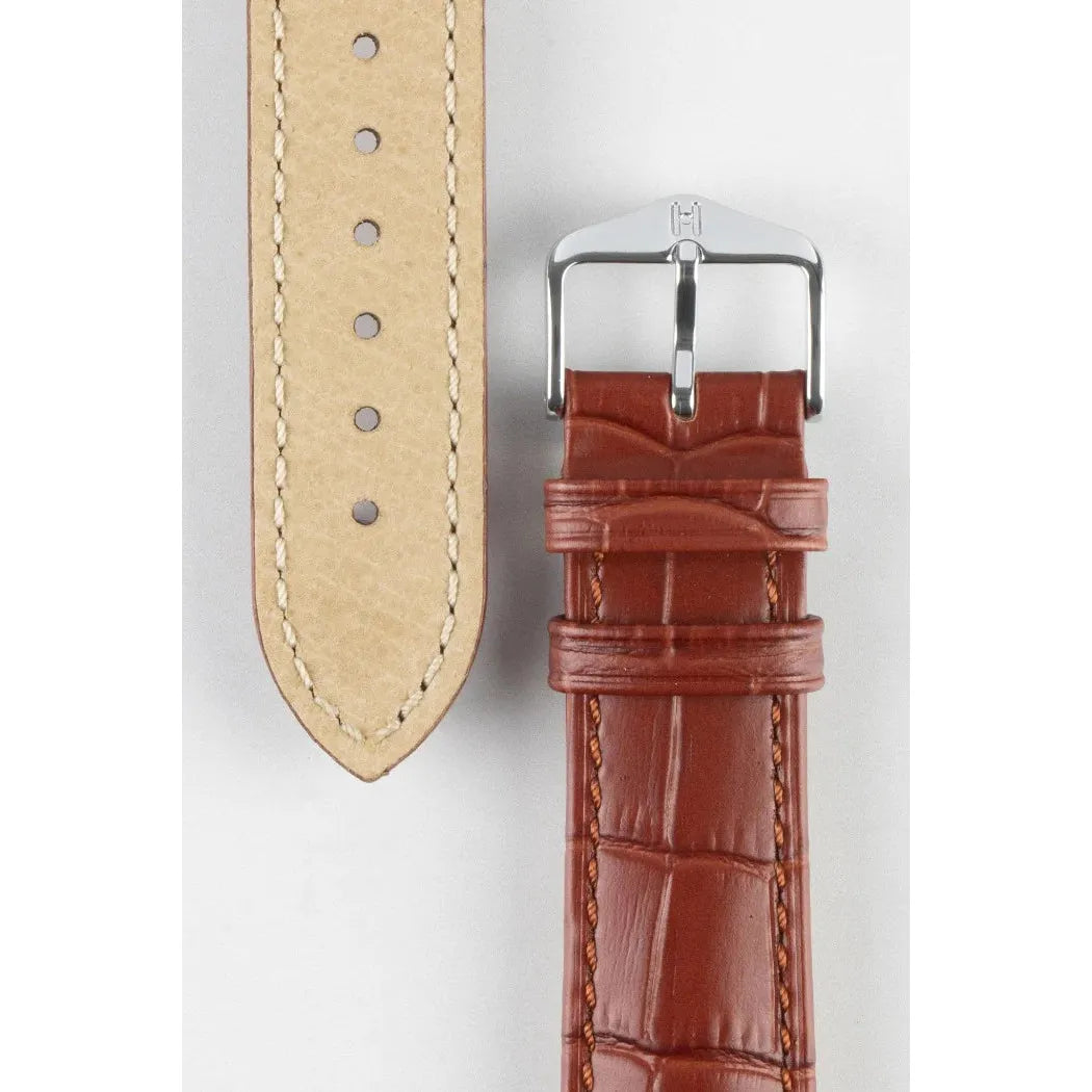 Gold Brown HIRSCH DUKE Alligator Embossed Calfskin Watch Strap 010 28