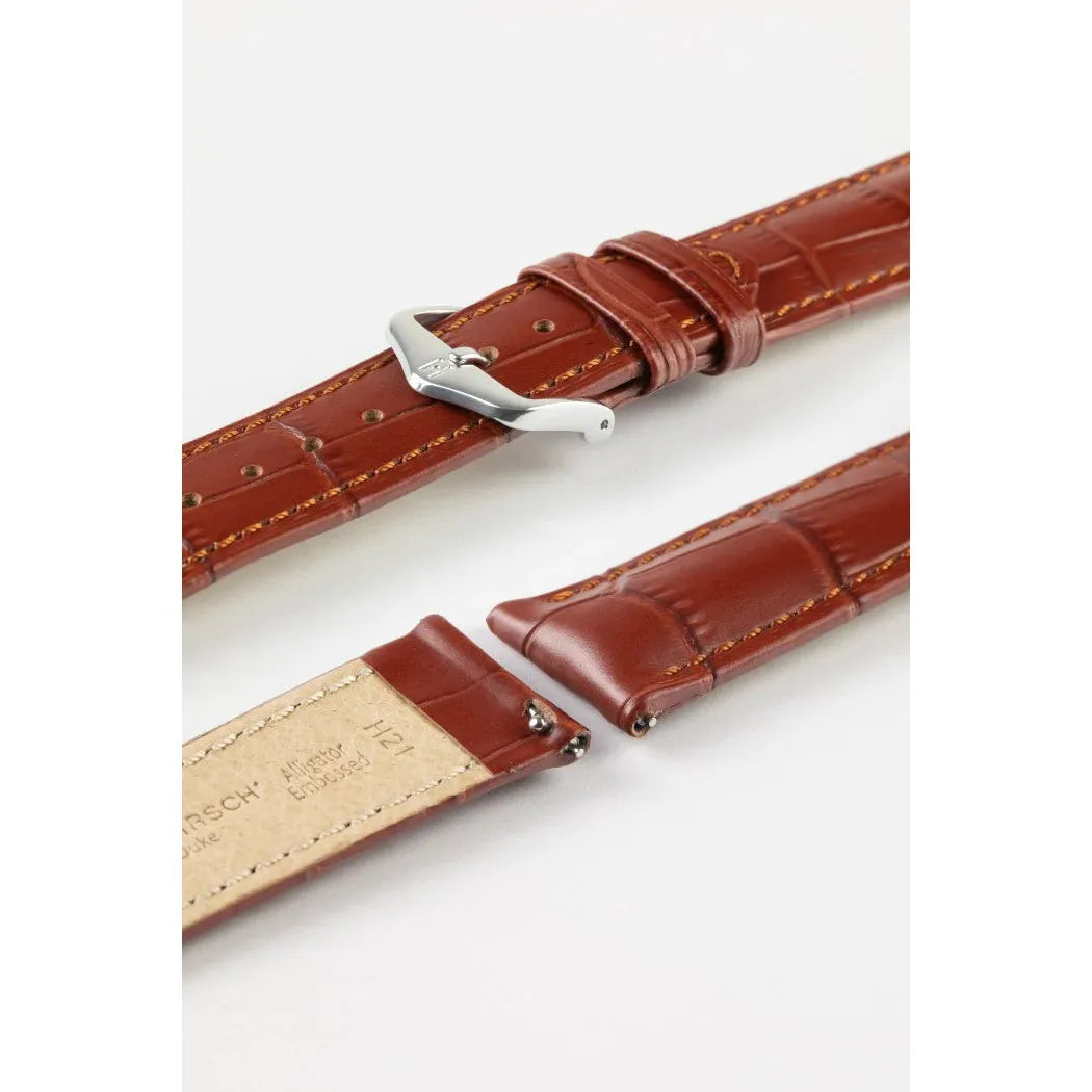 Gold Brown HIRSCH DUKE Alligator Embossed Calfskin Watch Strap 010 28