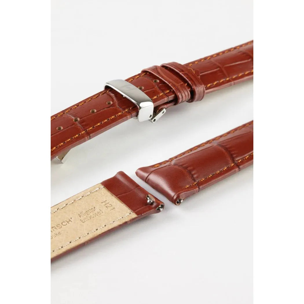 Gold Brown HIRSCH DUKE Alligator Embossed Calfskin Watch Strap 010 28