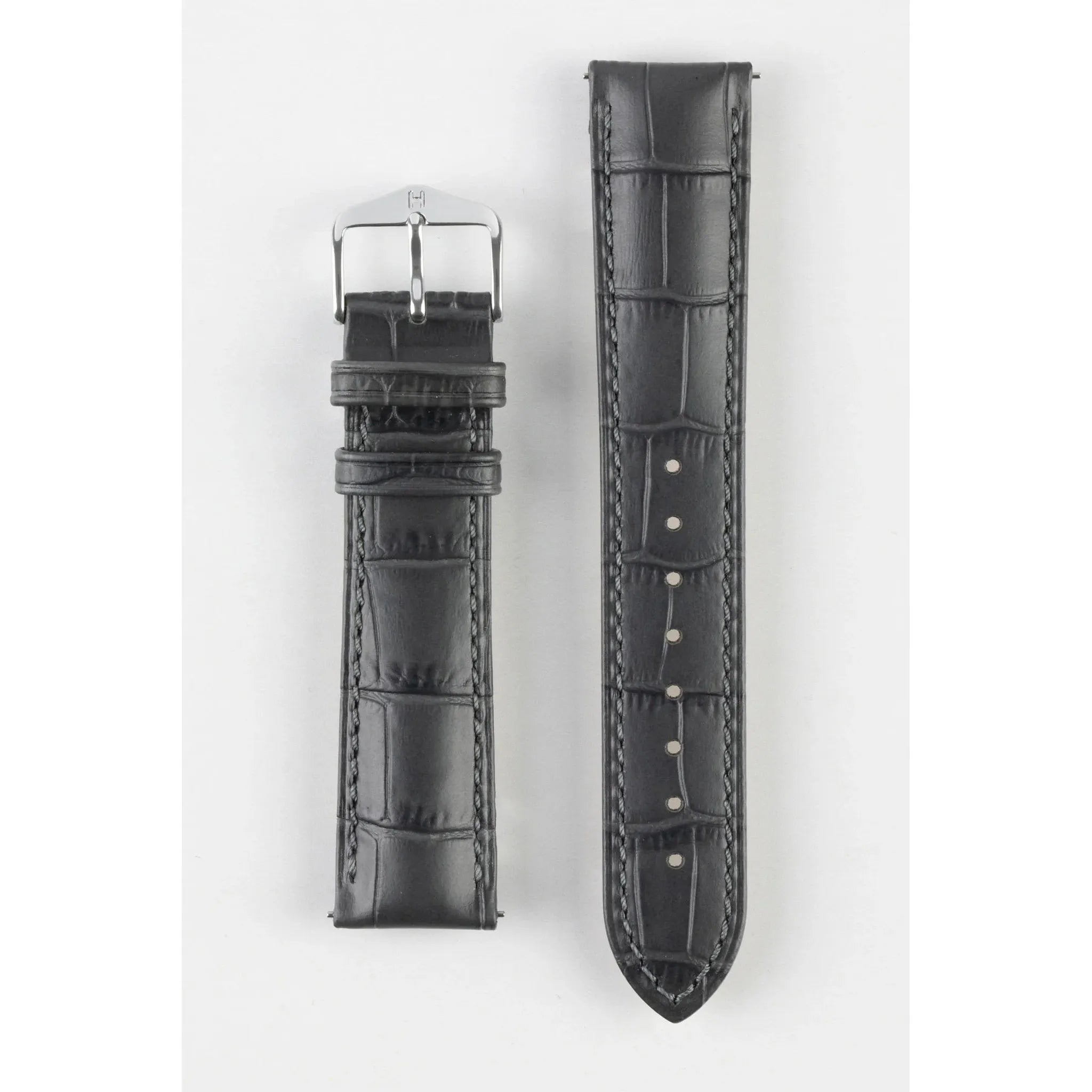 Grey HIRSCH DUKE Alligator Embossed Calfskin Watch Strap 010 28