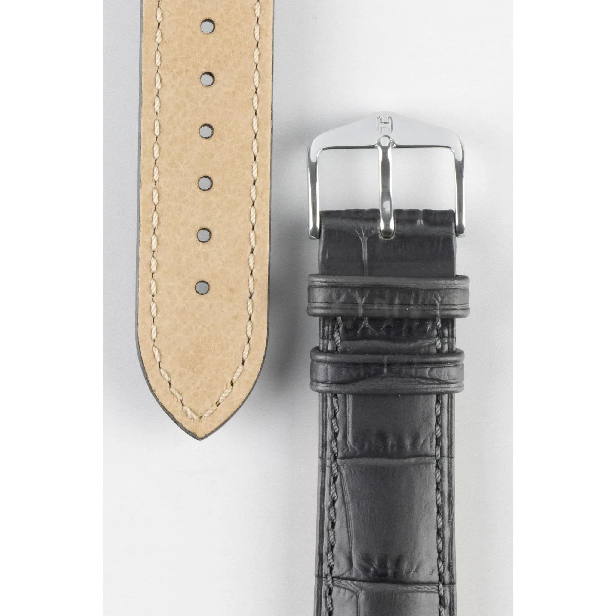 Grey HIRSCH DUKE Alligator Embossed Calfskin Watch Strap 010 28