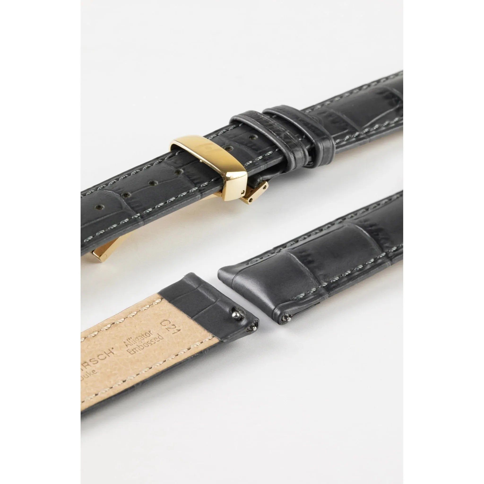 Grey HIRSCH DUKE Alligator Embossed Calfskin Watch Strap 010 28