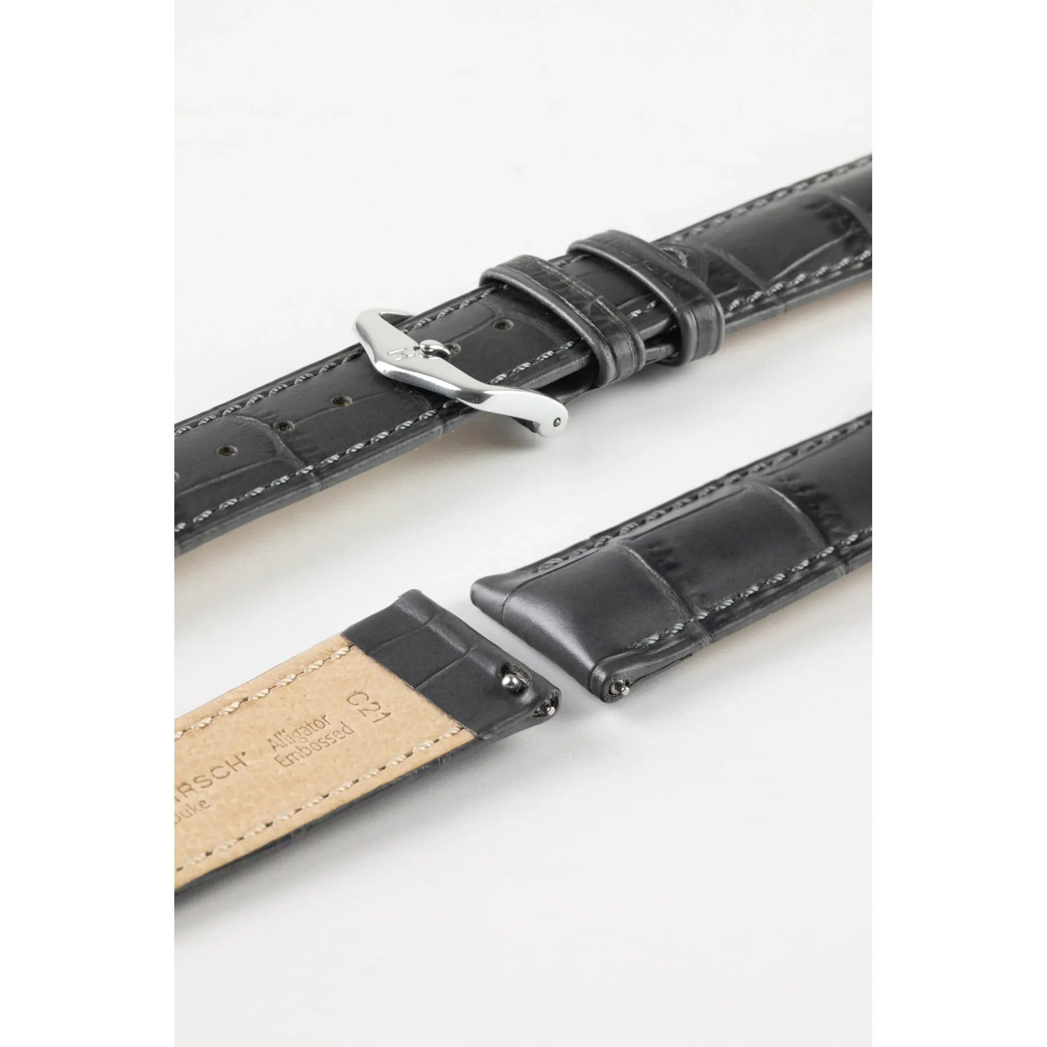 Grey HIRSCH DUKE Alligator Embossed Calfskin Watch Strap 010 28