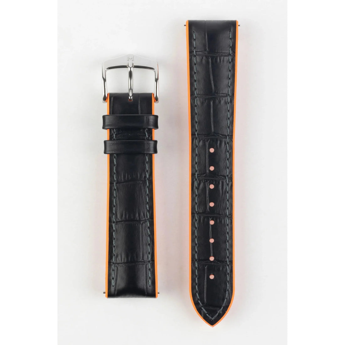 Black &amp; Orange HIRSCH ANDY Performance Alligator Embossed Calfskin Watch Band 092 76 28