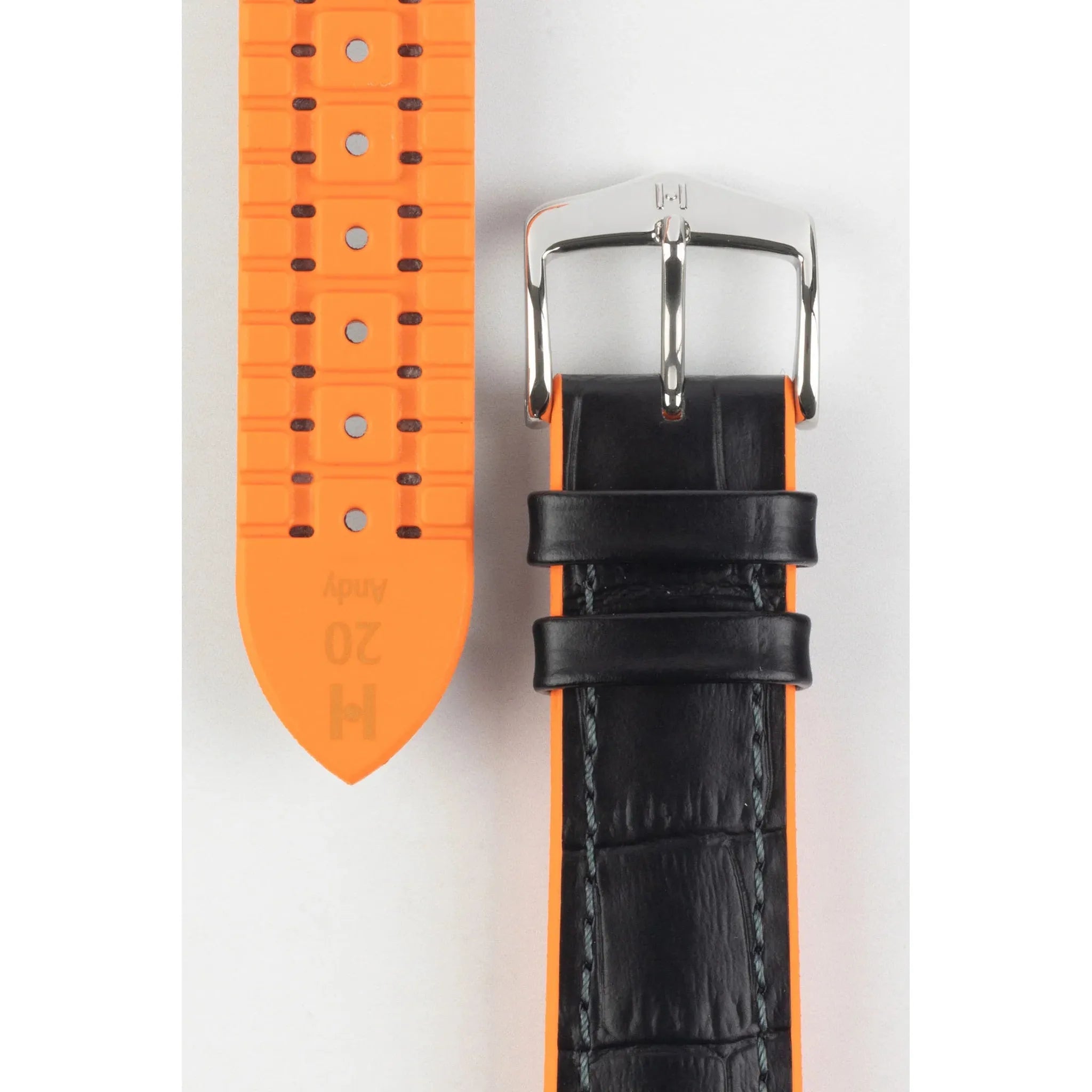 Black &amp; Orange HIRSCH ANDY Performance Alligator Embossed Calfskin Watch Band 092 76 28