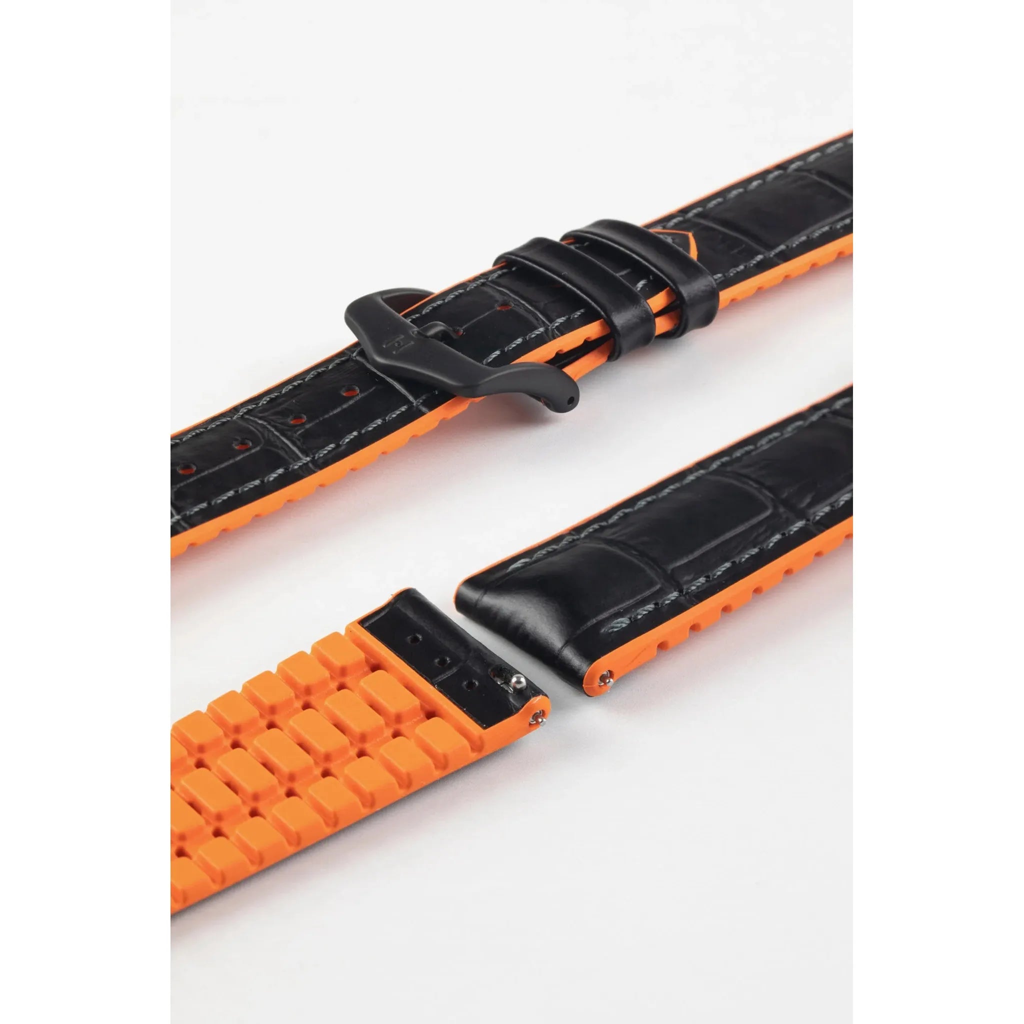 Black &amp; Orange HIRSCH ANDY Performance Alligator Embossed Calfskin Watch Band 092 76 28