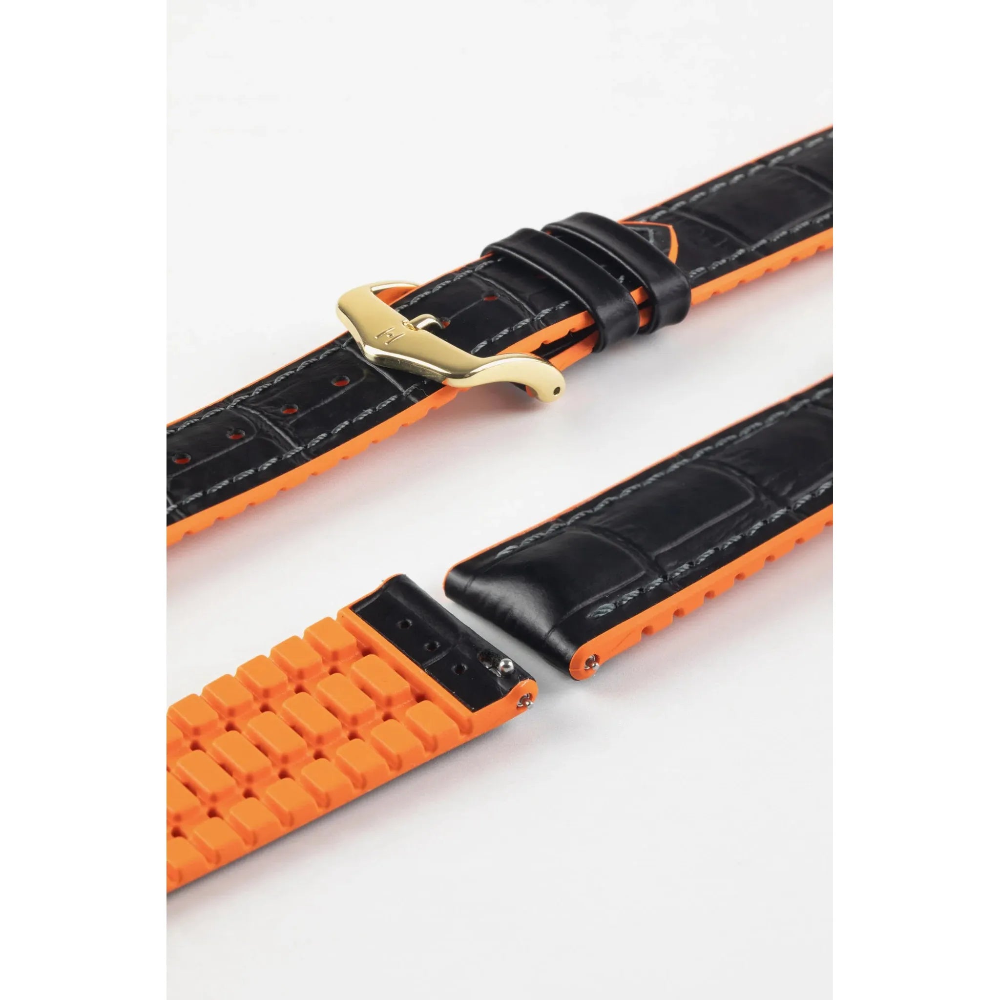 Black &amp; Orange HIRSCH ANDY Performance Alligator Embossed Calfskin Watch Band 092 76 28