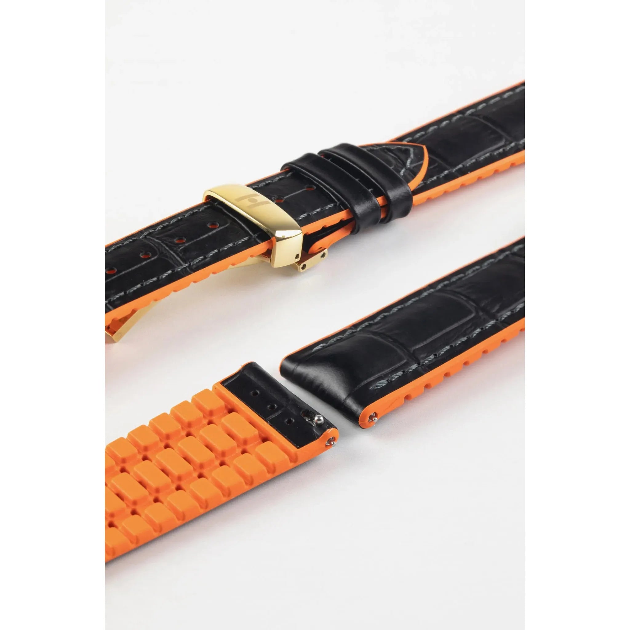 Black &amp; Orange HIRSCH ANDY Performance Alligator Embossed Calfskin Watch Band 092 76 28