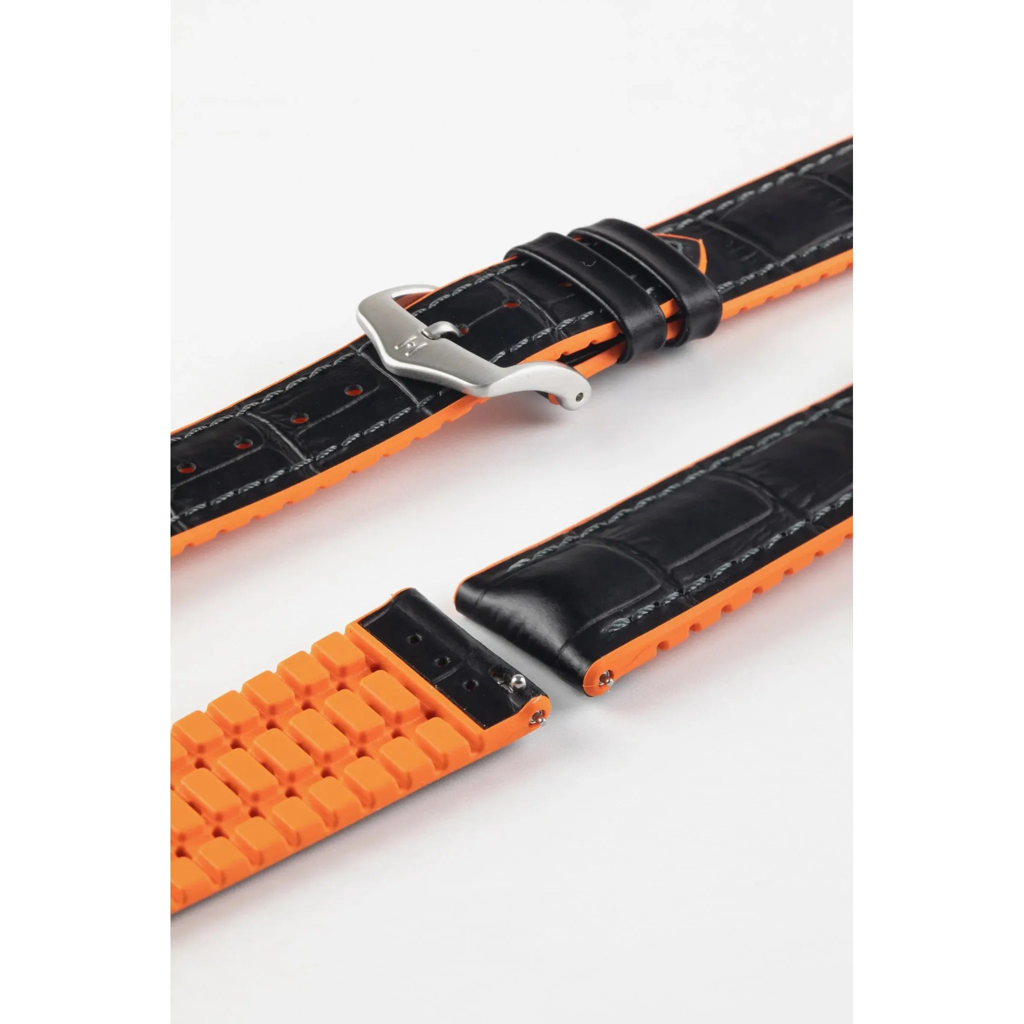 Black &amp; Orange HIRSCH ANDY Performance Alligator Embossed Calfskin Watch Band 092 76 28