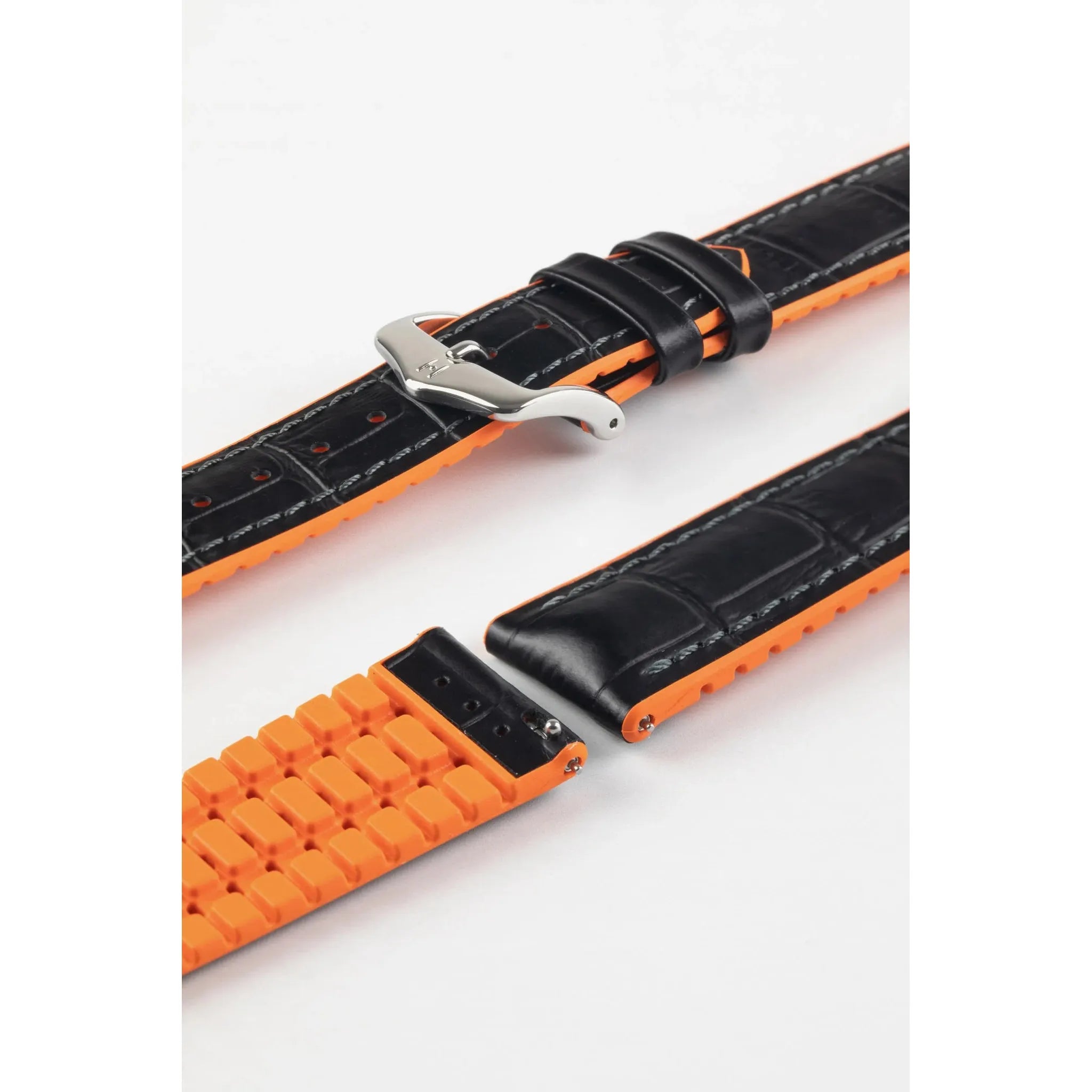 Black &amp; Orange HIRSCH ANDY Performance Alligator Embossed Calfskin Watch Band 092 76 28